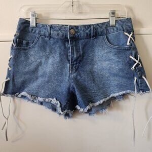 Love Tree Denim Lace Up Shorts Size S High Waisted Distressed